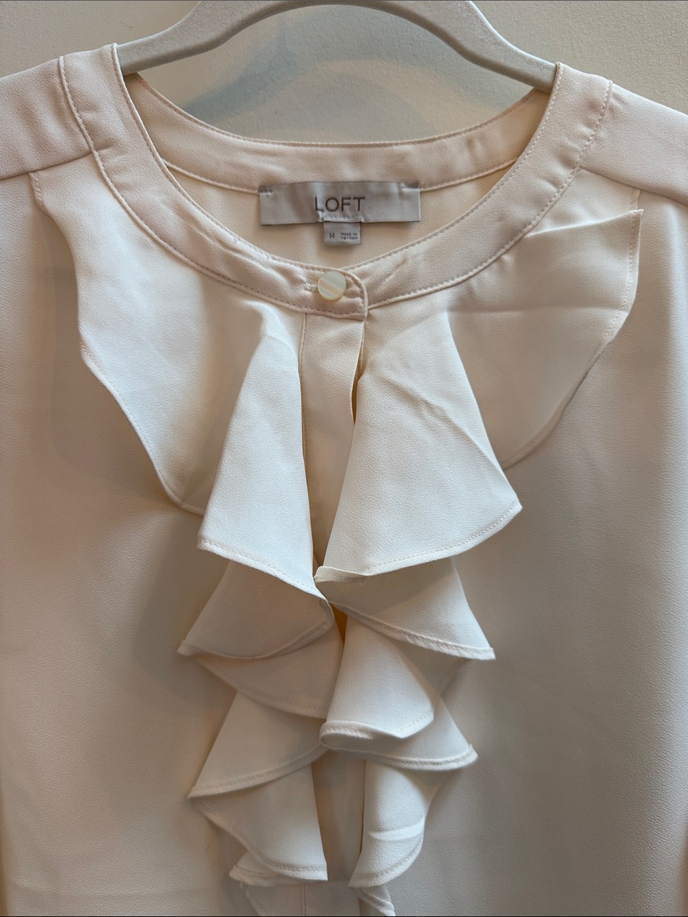 LOFT Cream Ruffle-Front Blouse - Picture 3 of 4